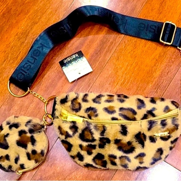 Leopard Faux Fur Belt Bag Crossbody w/Small Detachable Change Purse, NWT - Picture 1 of 10